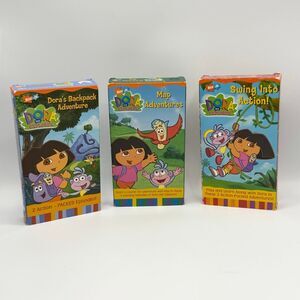 Dora The Explorer VHS Lot of 3 - Map Adventures, Dora’s Backpack Adventures, Swi